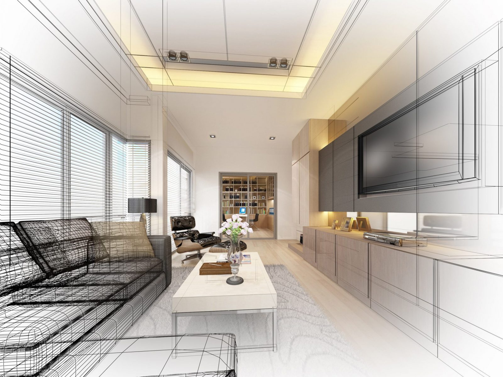 Hand Drawn Interior Design Visualisation Wireframe