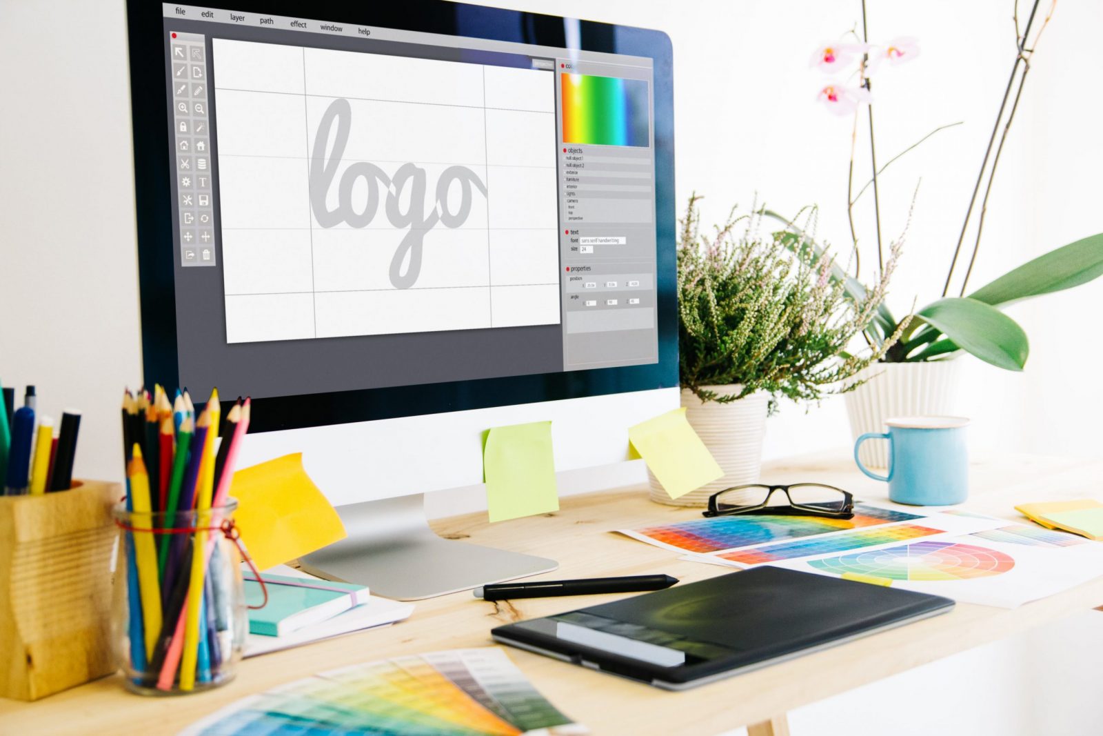 Logo Designer's Desk and iMac