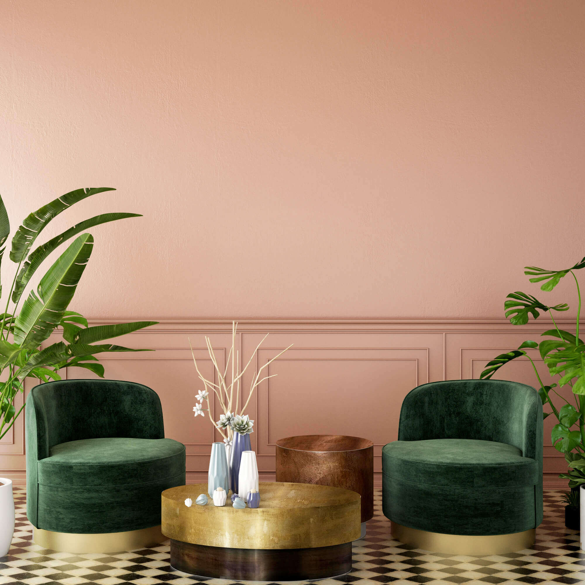 Peach & Green Living Room Interior Concept