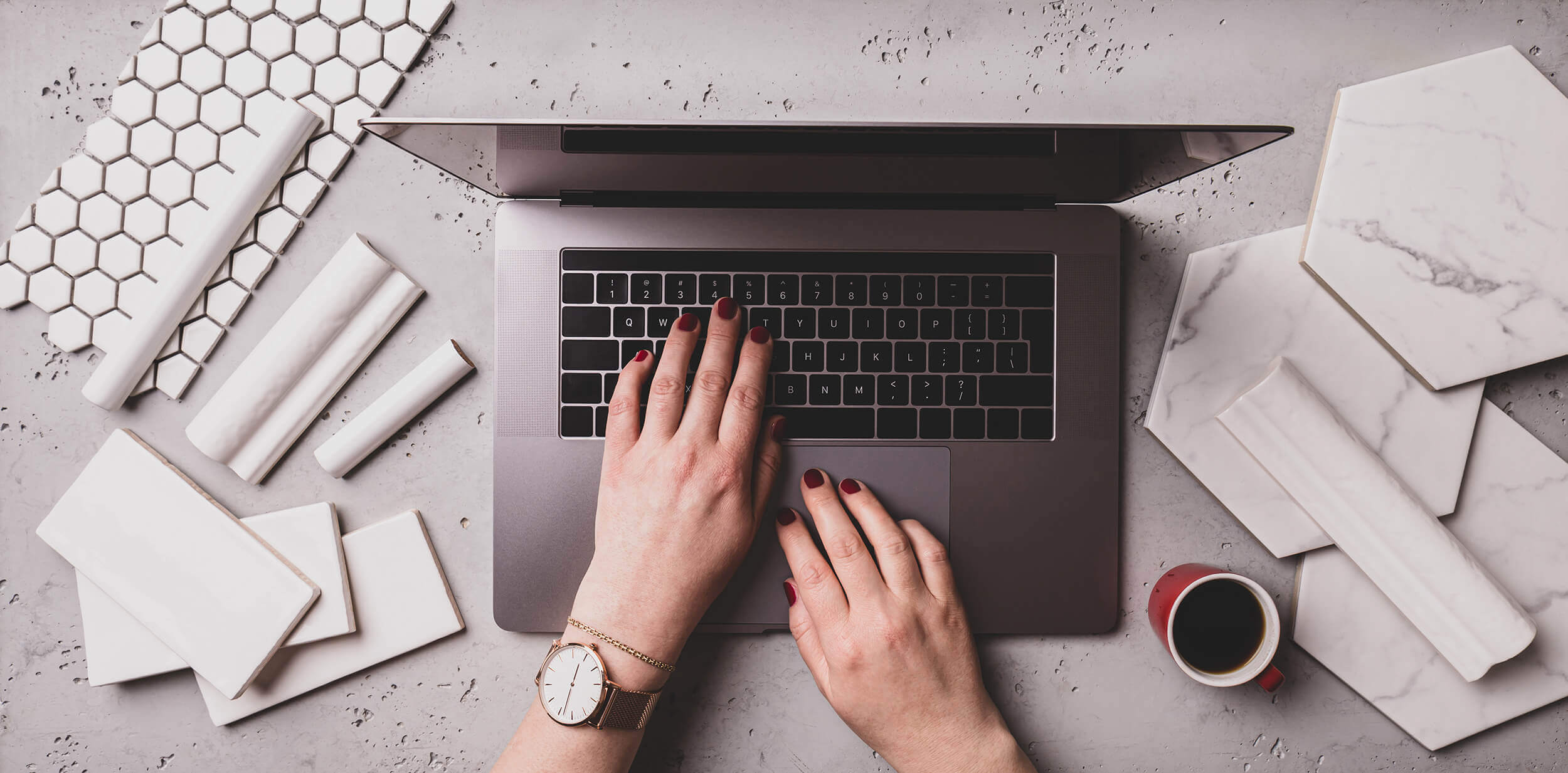 tiles-designer-working-flatlay-aalofts-design Tile Designer Working on Macbook Flatlay